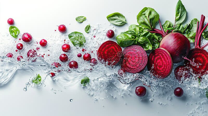 Frischbeeren und Grüne in Wasserspritzen lizenzfreie abbildung