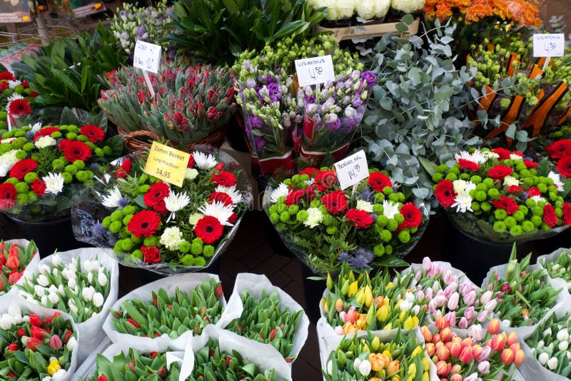 Frische Blumen am Markt stockbild. Bild von system, grĂŒn 105703149
