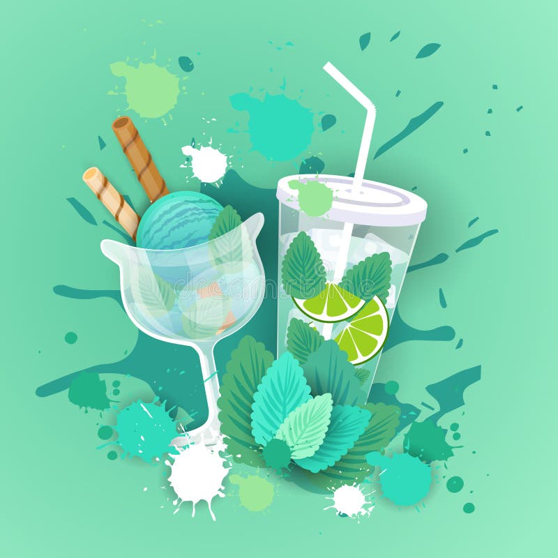 Frische Eiscreme mit Cocktail-Logo Sweet Beautiful Dessert Delicious-Lebensmittel-Fahne vektor abbildung Frische Eiscreme mit Cocktail-Logo Sweet Beautiful Dessert Delicious-Lebensmittel-Fahne vektor abbildung