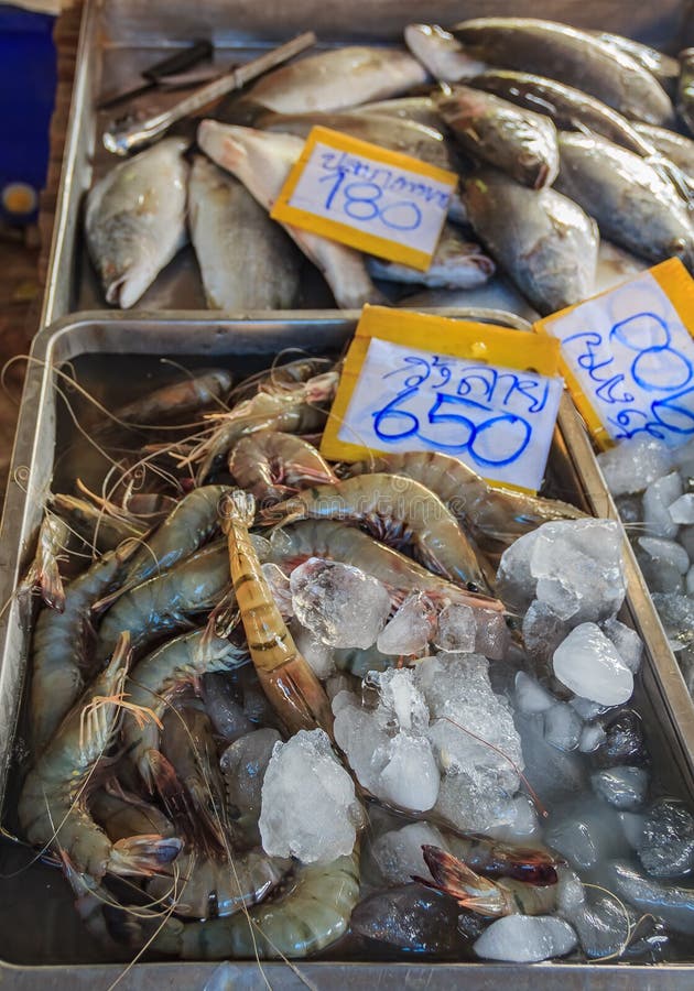 Frische Garnele und Fische am Markt in Thailand lizenzfreie stockfotografie Frische Garnele und Fische am Markt in Thailand lizenzfreie stockfotografie