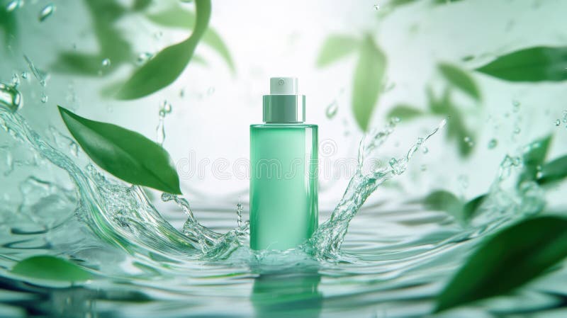 Frische grüne Flasche mit Blättern, die im Wasser eintauchen vektor abbildung