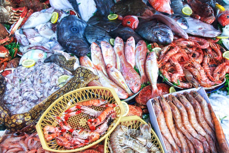 Frische Meeresfrüchte klemmen Markt Essaouira Marokko fest stockfotografie Frische Meeresfrüchte klemmen Markt Essaouira Marokko fest stockfotografie