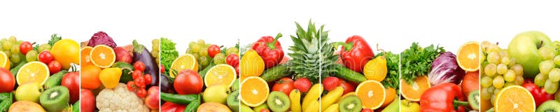 Frische Obst und Gemüse der panoramischen Sammlung lokalisiert auf whi lizenzfreies stockfoto Frische Obst und Gemüse der panoramischen Sammlung lokalisiert auf whi lizenzfreies stockfoto