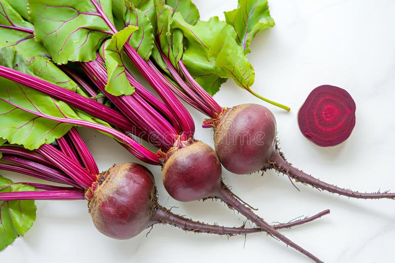 Frische Rübe mit Blättern auf weißem Marmorboden Oberansicht lizenzfreie abbildung