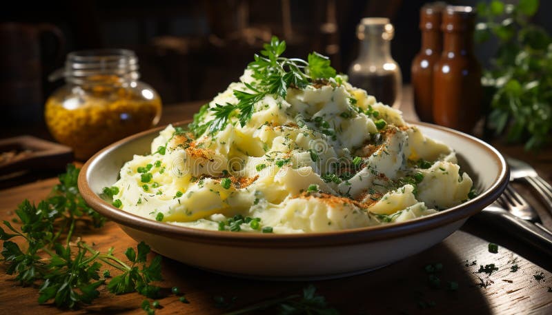 Frische und gesunde Ernährung auf einer rustikalen, hausgemachten vegetarischen Mahlzeit aus ai lizenzfreie abbildung