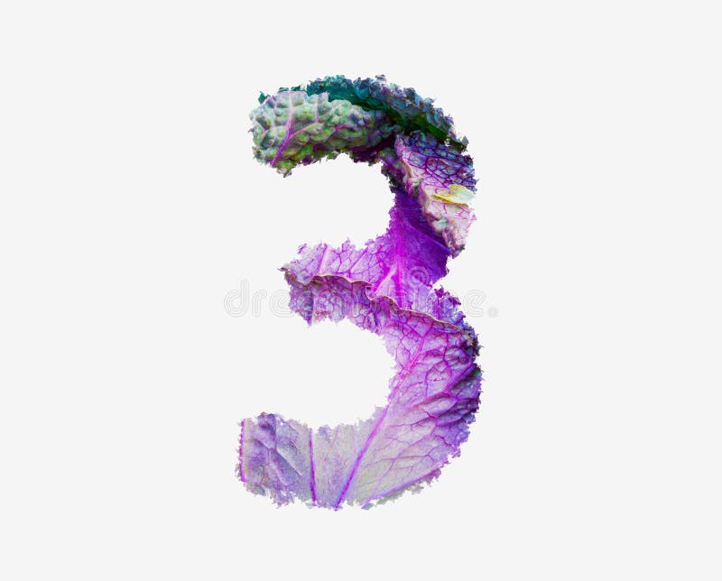 Frischer roher Kohl Gemüse Nummer 3 gesunder Salat Lebensmittel Alphabet isoliertes Design Element lizenzfreie stockfotos