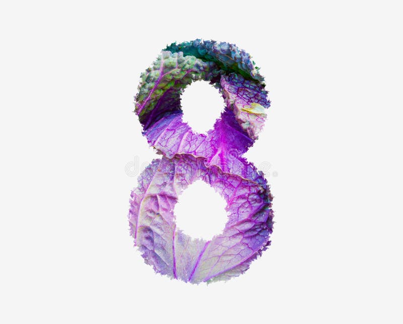Frischer roher Kohl Gemüse Nummer 8 gesunder Salat Lebensmittel Alphabet isoliertes Design Element lizenzfreie stockbilder