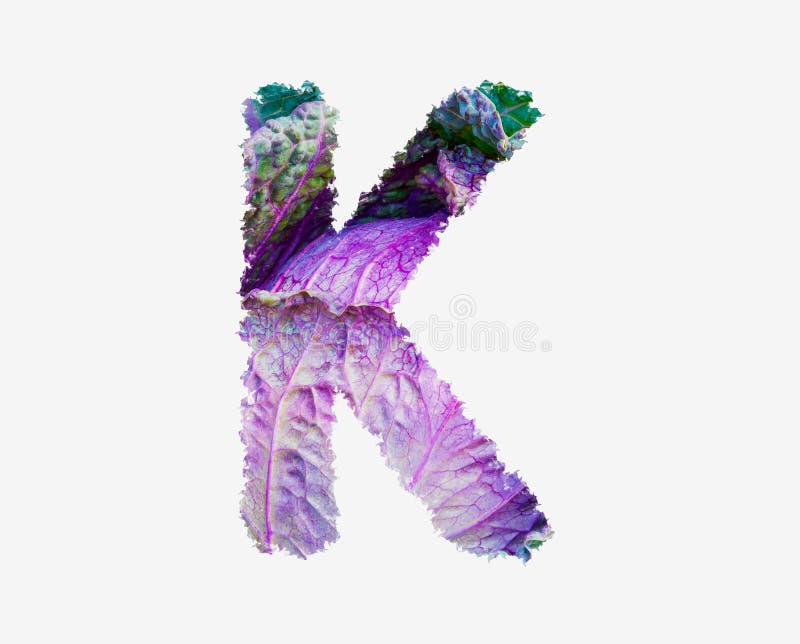 Frischer roher Kohl pflanzlichen Buchstaben k gesunder Salat Lebensmittel Alphabet isoliertes Design Element stockbilder
