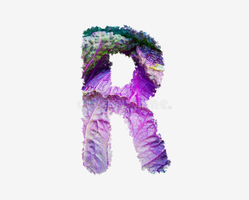 Frischer roher Kohl pflanzlichen Buchstaben oder gesunder Salat Lebensmittel Alphabet isoliertes Design Element stockfoto