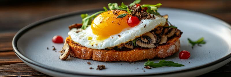 Frischer Trüffelpilz mit gekochtem Ei ein köstliches und elegantes Frühstück oder Brunch Option mit erdigen Pilzen eine Rundum-Lun lizenzfreie abbildung