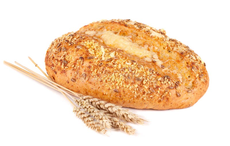 Fresh bread and bran. White background. Fresh bread and bran. White background