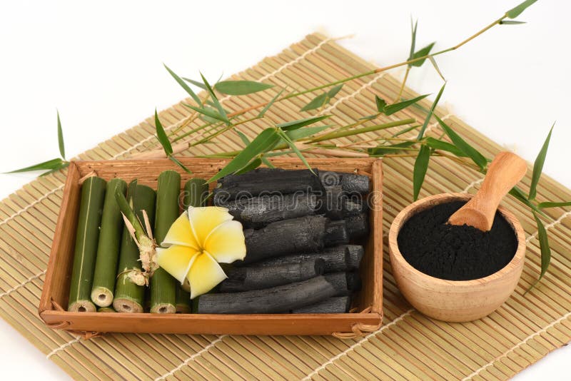 Frisches und getrocknetes Bambus- und Bambusholzkohlenpulver