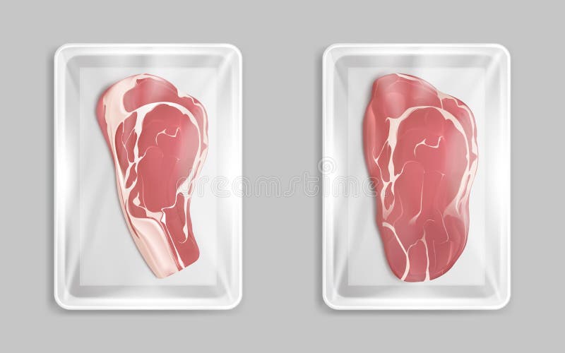 Frischfleischmarmorrindfleischsteak im Plastikpaket stock abbildung