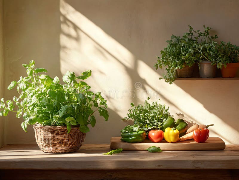 Frischfrische organische Kräuter und Gemüse Selektion Gurken Tomaten/Paradeiser und Chili Pfeffer. Frische. AI generiert vektor abbildung