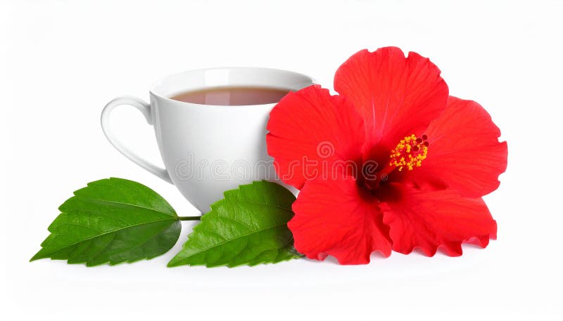 Frischgebrühter Hibiskustee und rote Blume, isoliert auf weiß vektor abbildung
