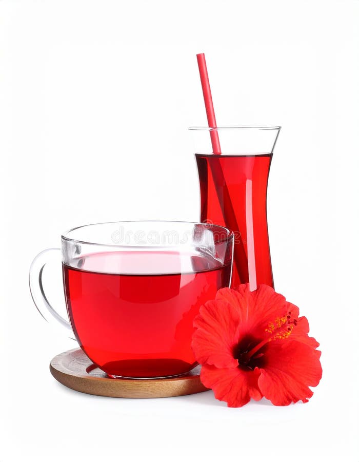 Frischgebrühter Hibiskustee und rote Blume, isoliert auf weiß vektor abbildung
