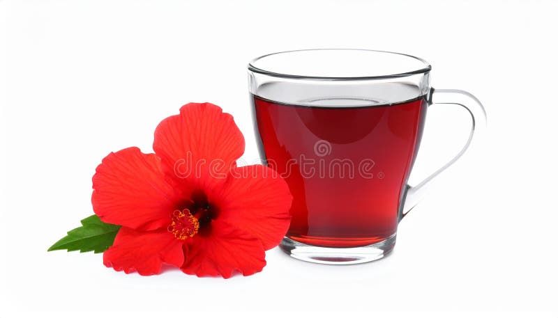 Frischgebrühter Hibiskustee und rote Blume, isoliert auf weiß vektor abbildung