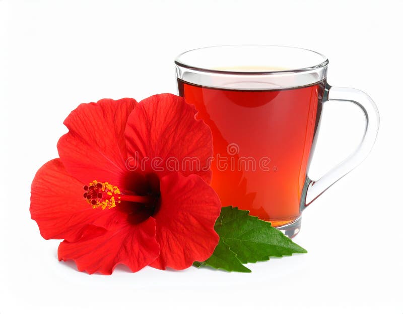Frischgebrühter Hibiskustee und rote Blume, isoliert auf weiß vektor abbildung