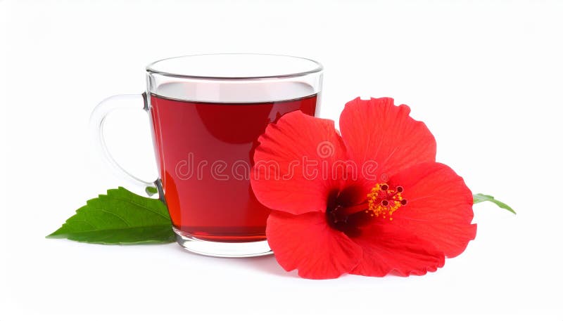 Frischgebrühter Hibiskustee und rote Blume, isoliert auf weiß vektor abbildung