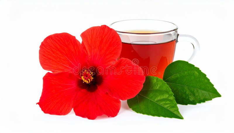 Frischgebrühter Hibiskustee und rote Blume, isoliert auf weiß vektor abbildung