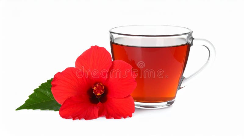 Frischgebrühter Hibiskustee und rote Blume, isoliert auf weiß vektor abbildung