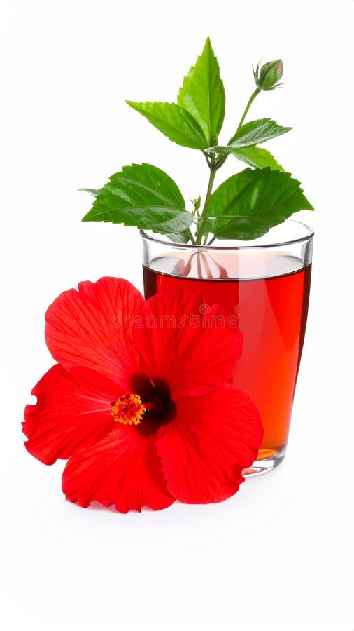 Frischgebrühter Hibiskustee und rote Blume, isoliert auf weiß vektor abbildung