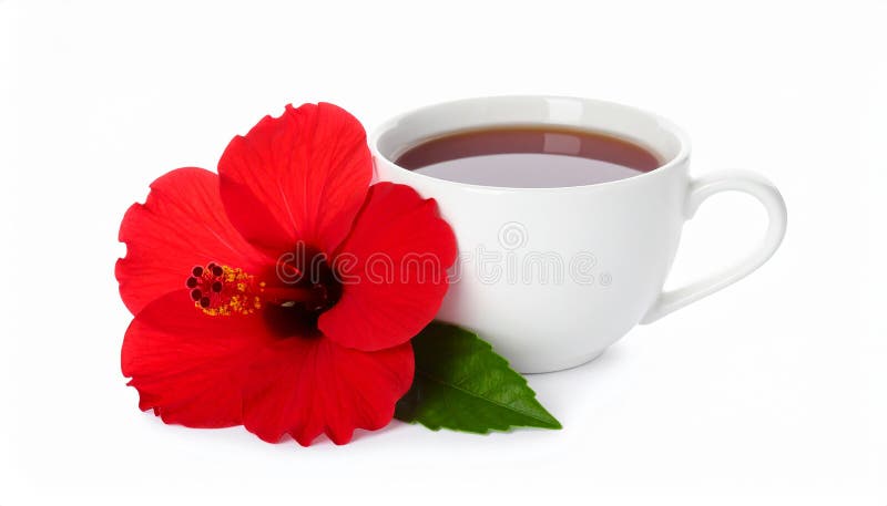Frischgebrühter Hibiskustee und rote Blume, isoliert auf weiß vektor abbildung