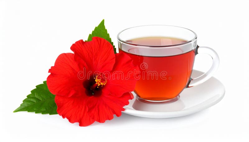 Frischgebrühter Hibiskustee und rote Blume, isoliert auf weiß vektor abbildung
