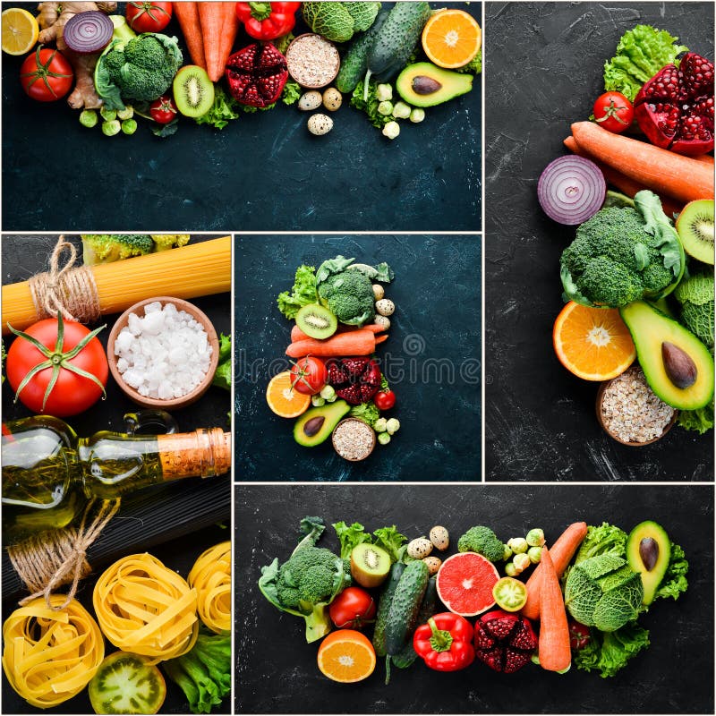 Frischgemüse und Früchte der Fotocollage lizenzfreies stockbild Frischgemüse und Früchte der Fotocollage lizenzfreies stockbild