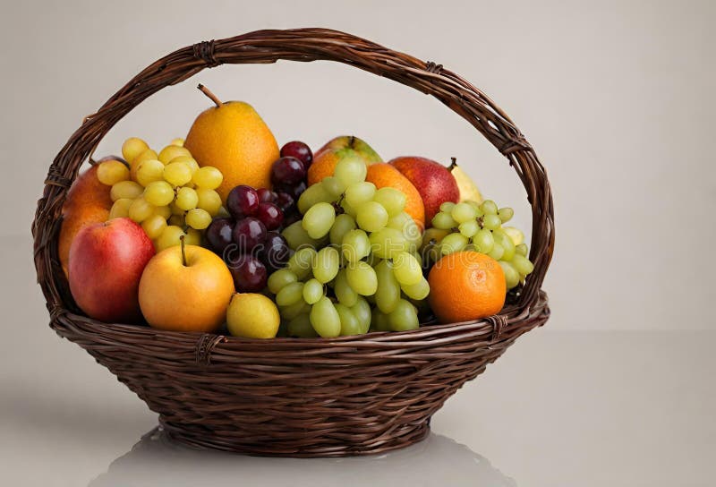 Frisk&färska citrusfrukter i en korg av generativ bärare. Sort av färska trädgårdsfrukter i korg generativ ai