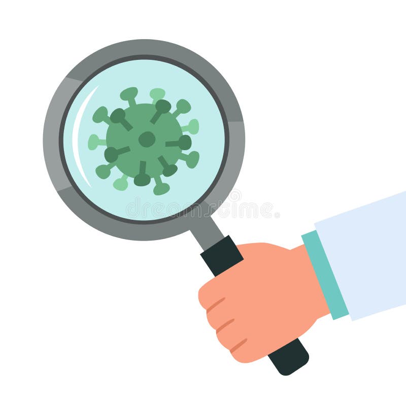 Friska läkare som söker igenom förstorande glasskanning covid19 corona virus. stock illustrationer