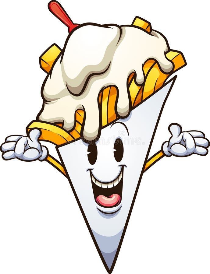 Belgian fries with mayonnaise character in cartoon retro style. Vector clip art illustration with simple gradients. All in a single layer. Belgian fries with mayonnaise character in cartoon retro style. Vector clip art illustration with simple gradients. All in a single layer.