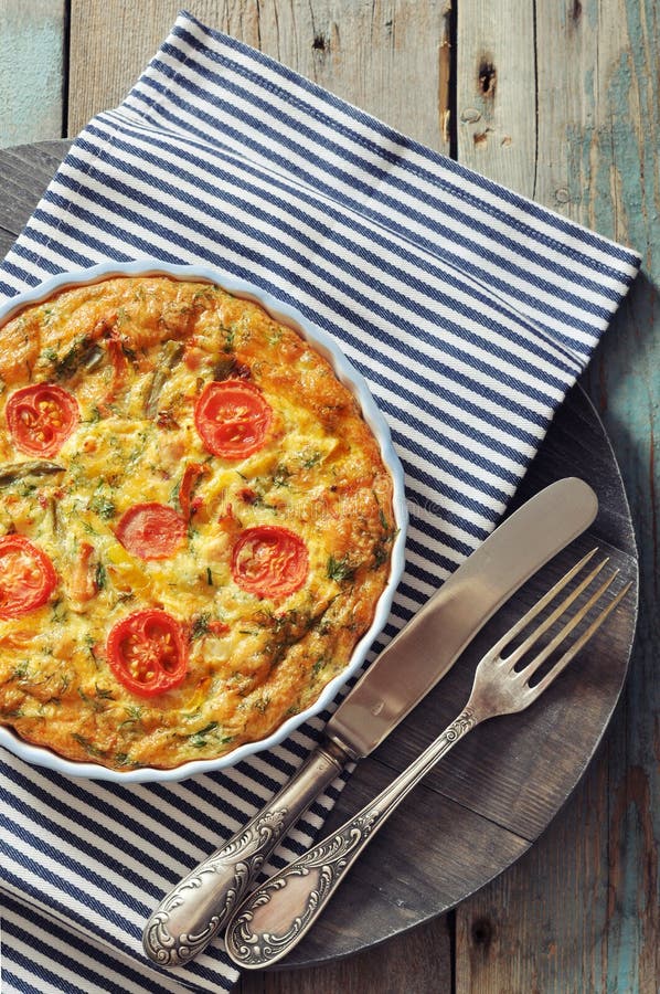 Frittata with Vegetables and Chicken Stock Photo - Image of fork, herb ...