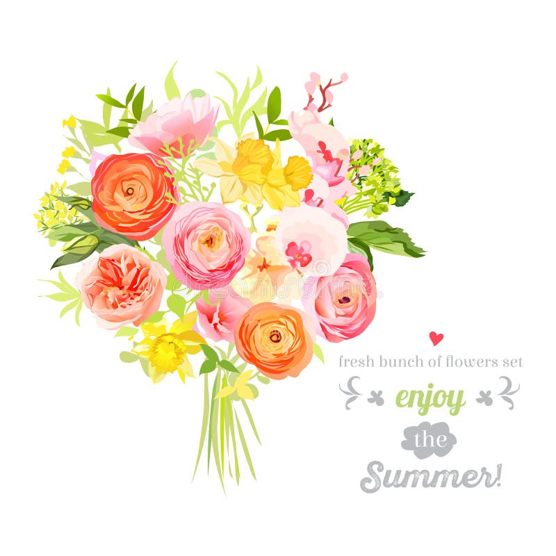 Frodig ljus uppsättning för design för sommarblommavektor Färgrika blom- objekt vektor illustrationer Frodig ljus uppsättning för design för sommarblommavektor Färgrika blom- objekt vektor illustrationer