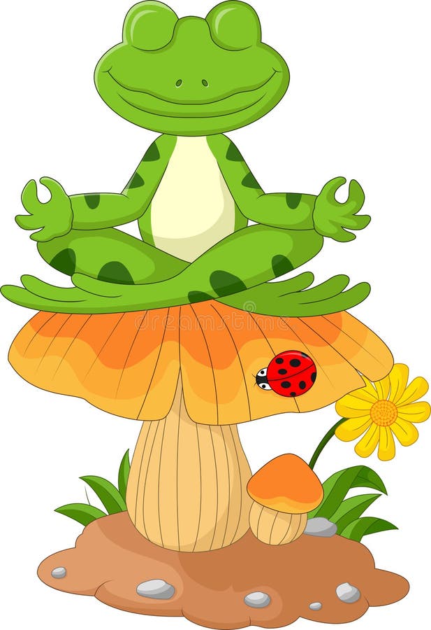 Frog Cartoon Sitting on Mushroom Stock Vector Illustration of resting