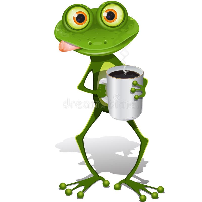 Frog with cup coffee stock illustration
