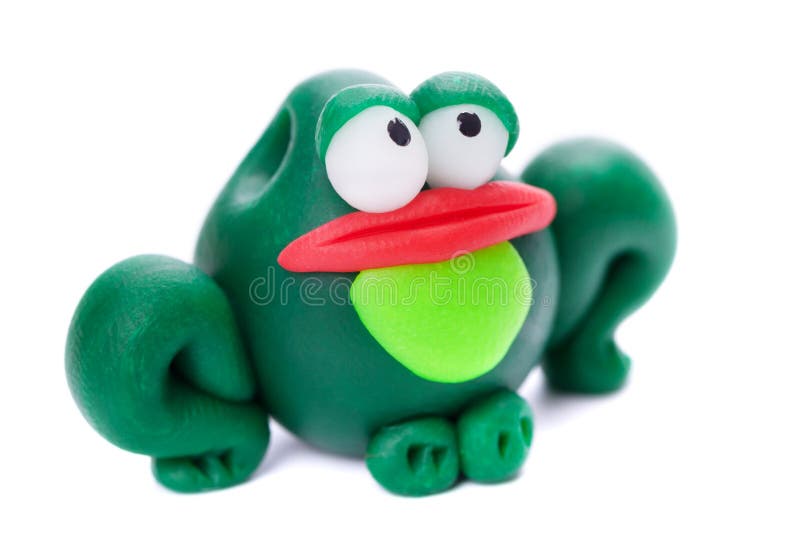 Frog made of polymer clay isolated on white background