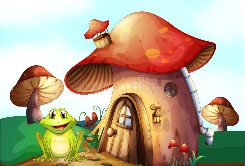 A Frog beside a Mushroom House Stock Vector Illustration of fantasy