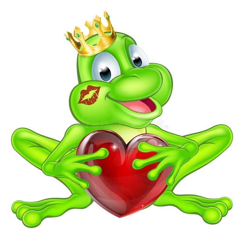 Frog prince with crown and heart vector illustration Frog prince with crown and heart vector illustration