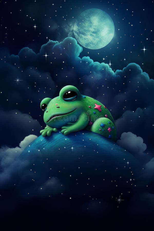 Frog Sleeping on a Cloud on a Starry Night Stock Photo Image of frog