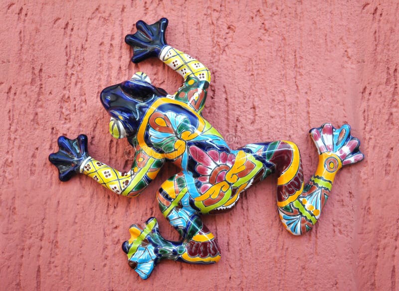 Mexican Ceramic Frog Yellow Wall Mexico Stock Image - Image of deco