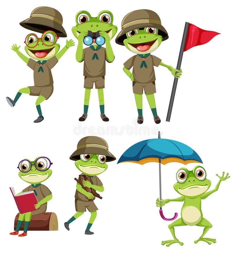 frogs-in-various-scout-activities-stock-vector-illustration-of
