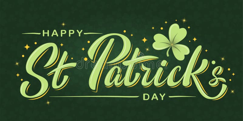 Frohe St.. patricks Tag Text mit dunklem Hintergrund Shamrock auf Kennzeichnung lizenzfreie abbildung