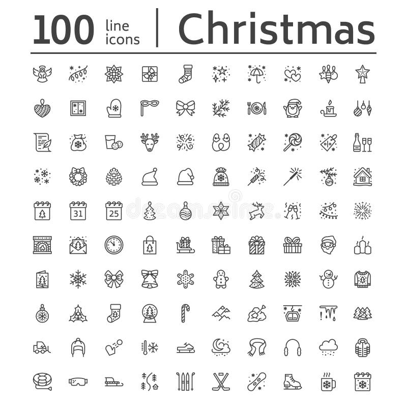 Frohe Weihnachten, flache Linie Ikonen des neuen Jahres Geschenke, Schneeflocken, Geschenke, Buchstabe zu Weihnachtsmann, Dekorat vektor abbildung Frohe Weihnachten, flache Linie Ikonen des neuen Jahres Geschenke, Schneeflocken, Geschenke, Buchstabe zu Weihnachtsmann, Dekorat vektor abbildung