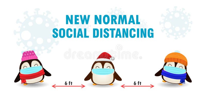 Merry Christmas for new normal lifestyle concept and social distancing, Christmas cartoon character. Santa Claus, snowman, penguin and reindeer with surgical mask protect coronavirus covid-19 vector. Merry Christmas for new normal lifestyle concept and social distancing, Christmas cartoon character. Santa Claus, snowman, penguin and reindeer with surgical mask protect coronavirus covid-19 vector