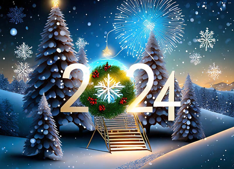 2024 Frohe Weihnachten Im Neuen Jahr. Computergrafik 2024 Stock 