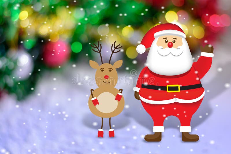 Frohe Weihnachten Weihnachtsmann Mit Kleinen Rotwild Mit Weihnachtsbaum