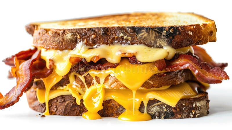 Fromage fondu de goey sur un sandwich au fromage grillé au bacon. aig51a image libre de droits