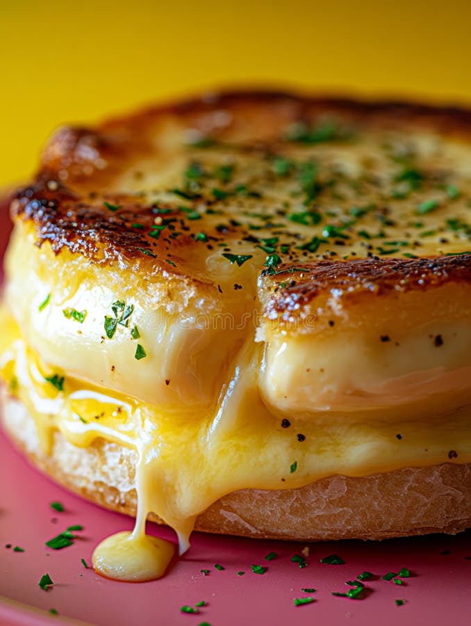 Fromage fondu Gooey sur un sandwich grillé. image libre de droits