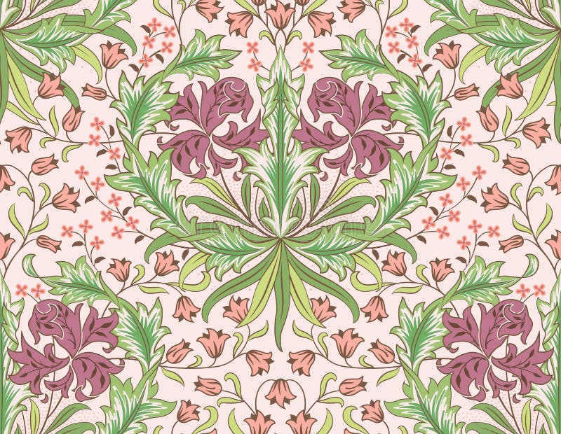 Fromma sömlösa mönster med stora och små röda blommor på ljusrosa bakgrund. vektorillustration.